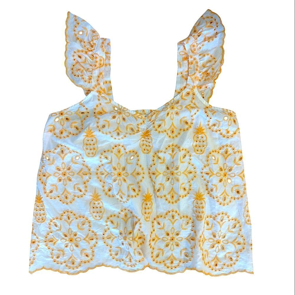 Cato‎ Orange Floral Embroidered Eyelet Scallop Tank Large NWOT Pineapple Cruise